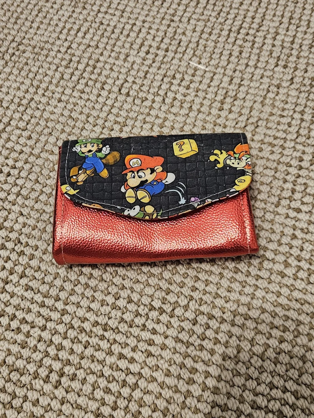 Red Metallic Wallet with Character Print